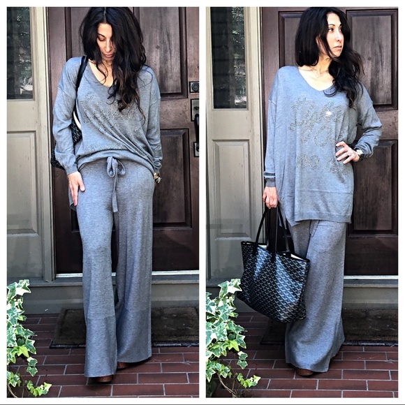 ✨LAST ONE✨PARIS Blackknit tie waist wide leg pants - Picture 5 of 8